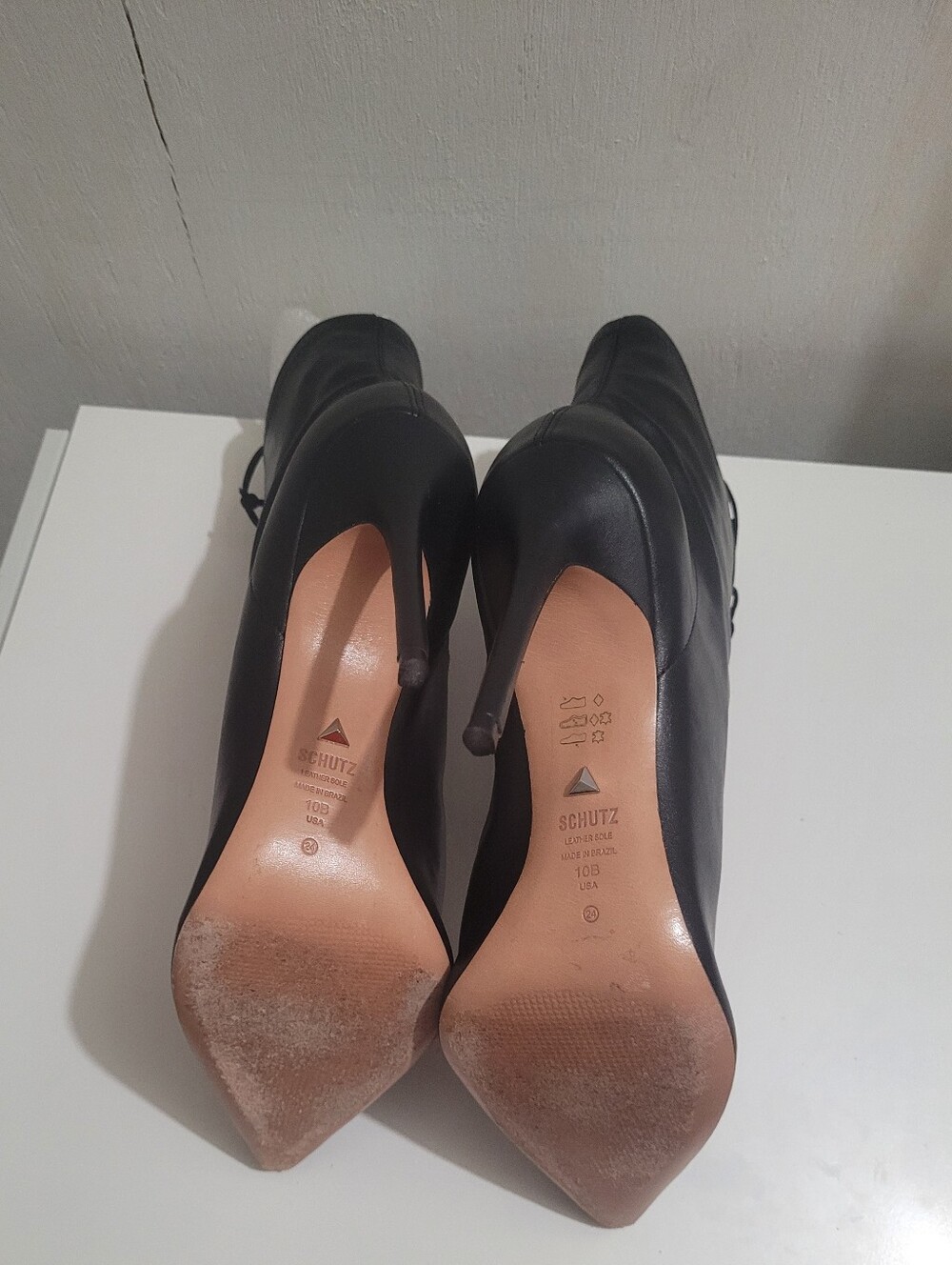 SCHUTZ Black Leather Lace-Up Pointed-Toe Boots - Picture 4 of 4